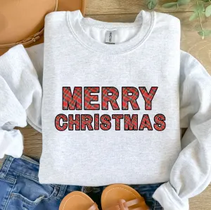 Plaid Print  Merry Christmas Women's Graphic Sweatshirt