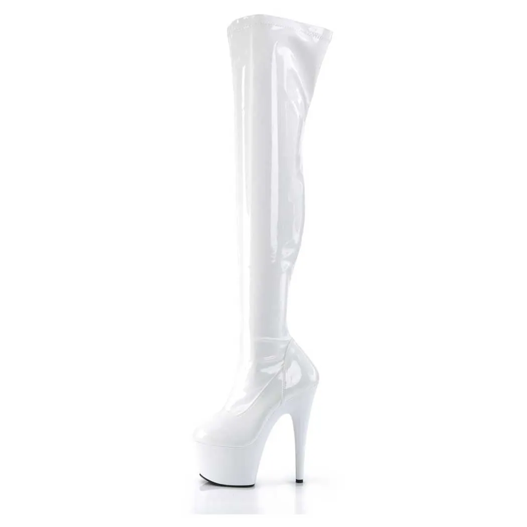 Pleaser Shoes Adore-3000 7" Plain Stretch Platform Thigh Boot Side Zip