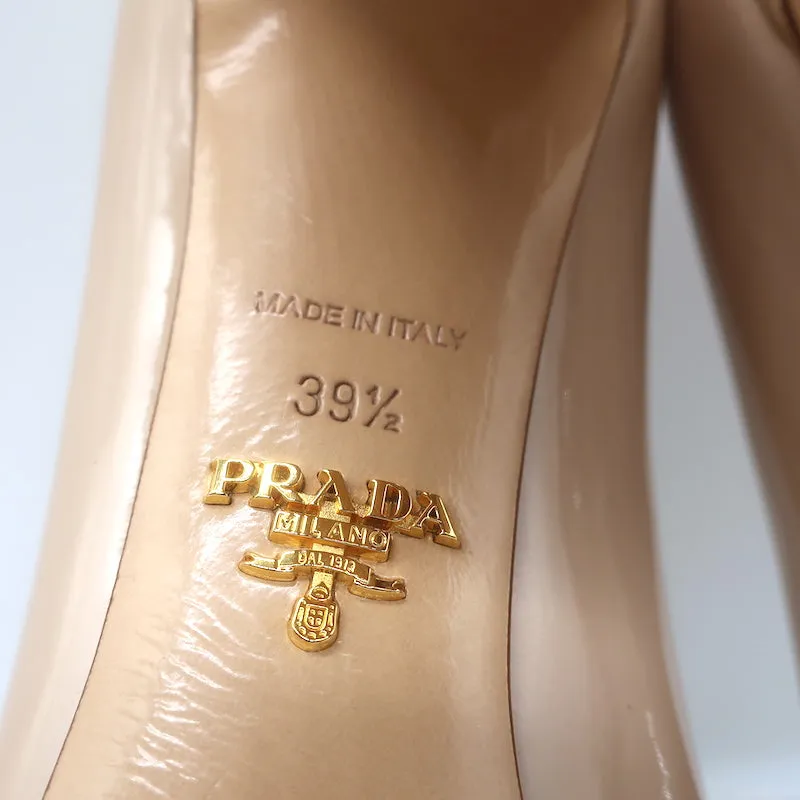 Prada Peep Toe Pumps Nude Patent Leather Size 39.5