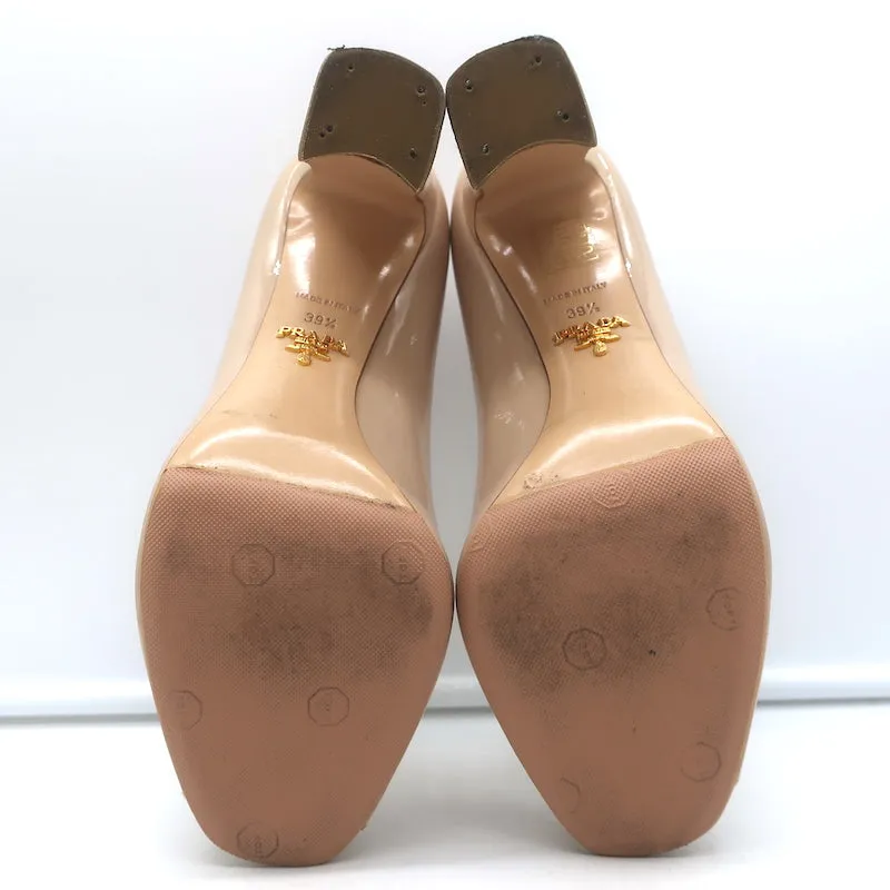 Prada Peep Toe Pumps Nude Patent Leather Size 39.5