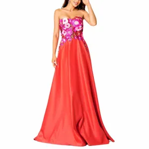 Red Bustier Long Prom Dress Flower Embellished Wedding Bridesmaid Dress Maxi Dress