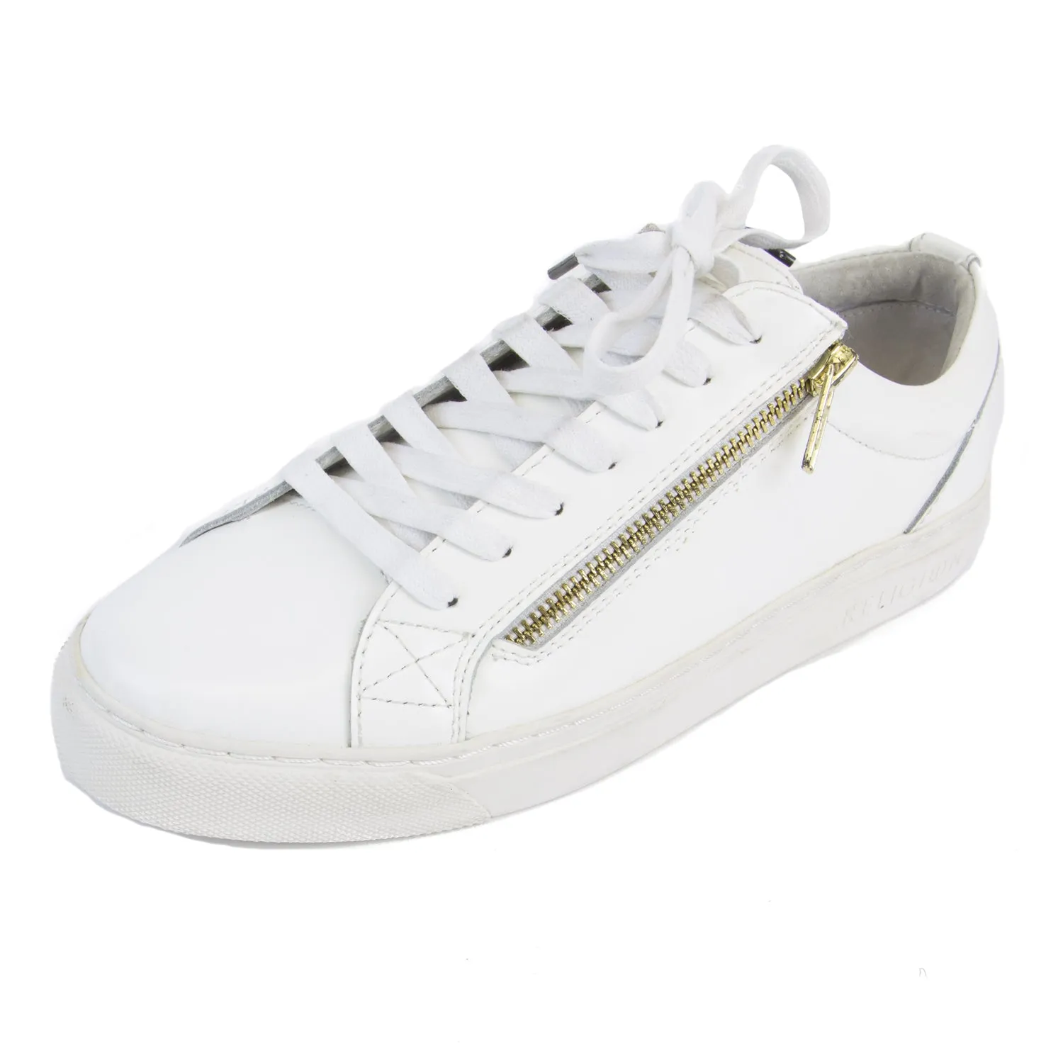 RELIGION Men's Iron Hi Shine Zip Detail Sneakers, White, US 7