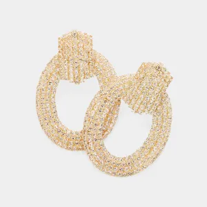 Rhinestone Embellished Door Knocker Pageant Earrings on Gold | Door Knocker Evening Earrings |  636230