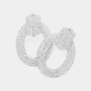 Rhinestone Embellished Door Knocker Pageant Earrings on Silver | Door Knocker Evening Earrings |  636229