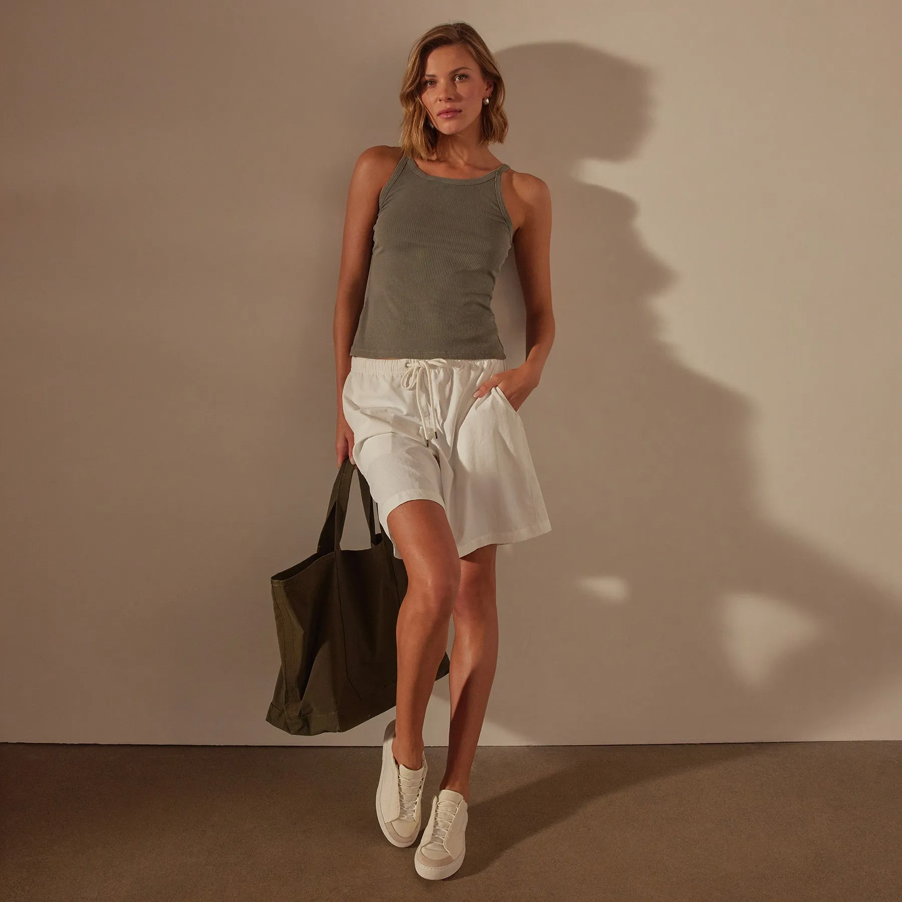 Ribbed High Neck Cami - Palm Pigment