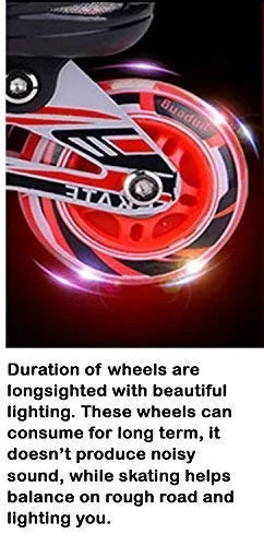 RIVET ENTERPRISE Red Inline Skates Size Adjustable All PU Wheels with Aluminum-Alloy, LED Flash Light, Age Group 6-14 Years