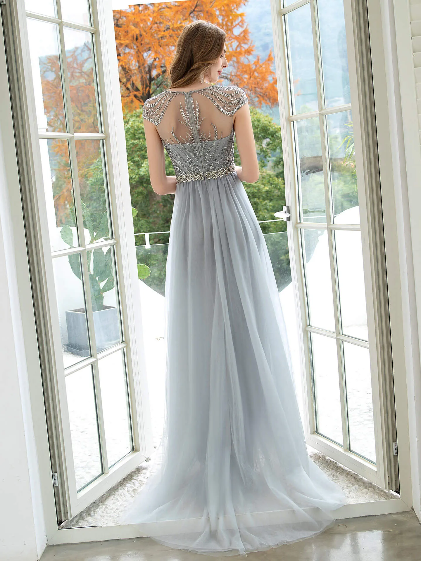 Roycebridal Mermaid / Trumpet Luxurious Glittering Fairy Sexy Formal Evening Dresses Cap Sleeves Floor Length