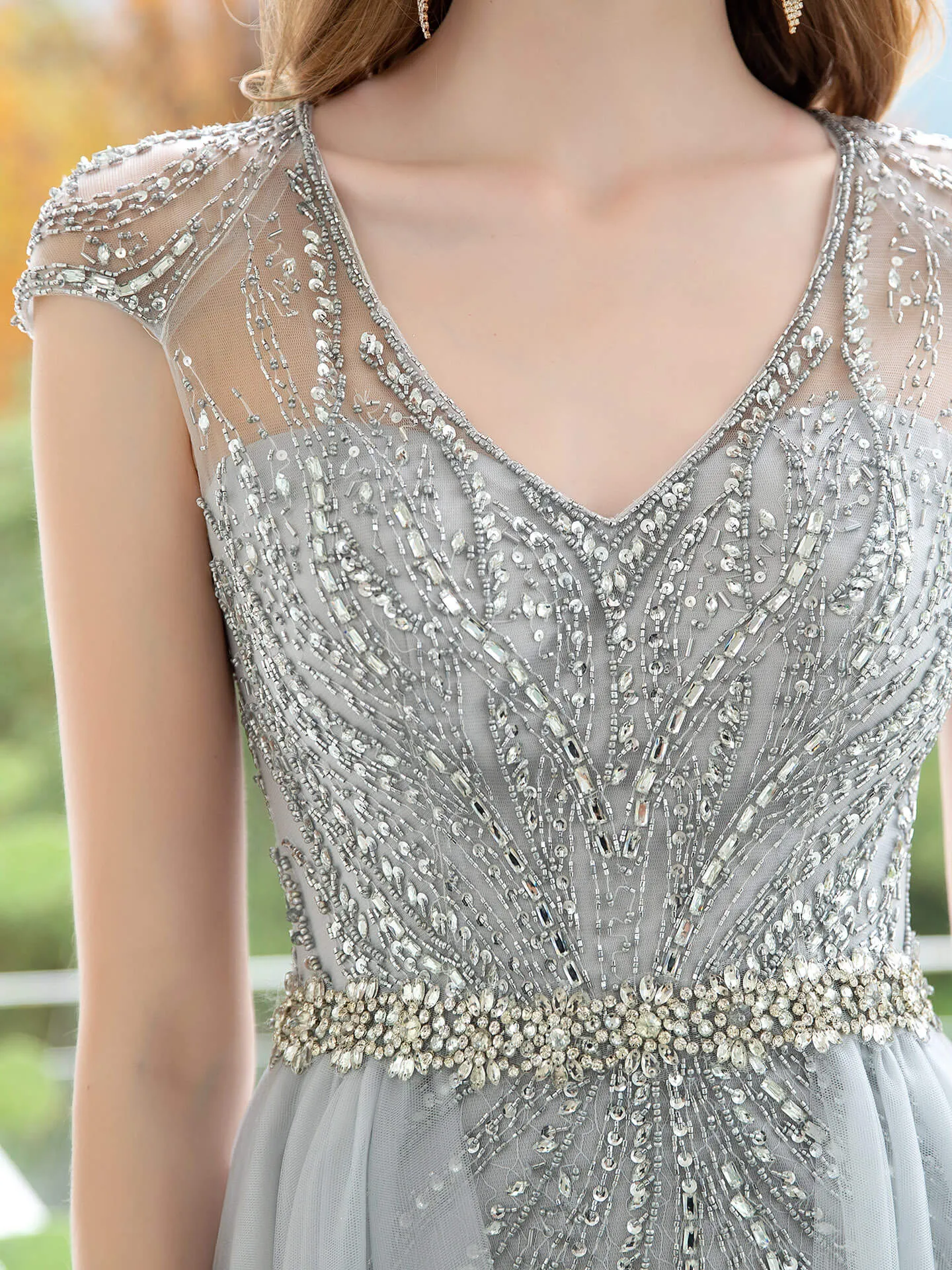 Roycebridal Mermaid / Trumpet Luxurious Glittering Fairy Sexy Formal Evening Dresses Cap Sleeves Floor Length