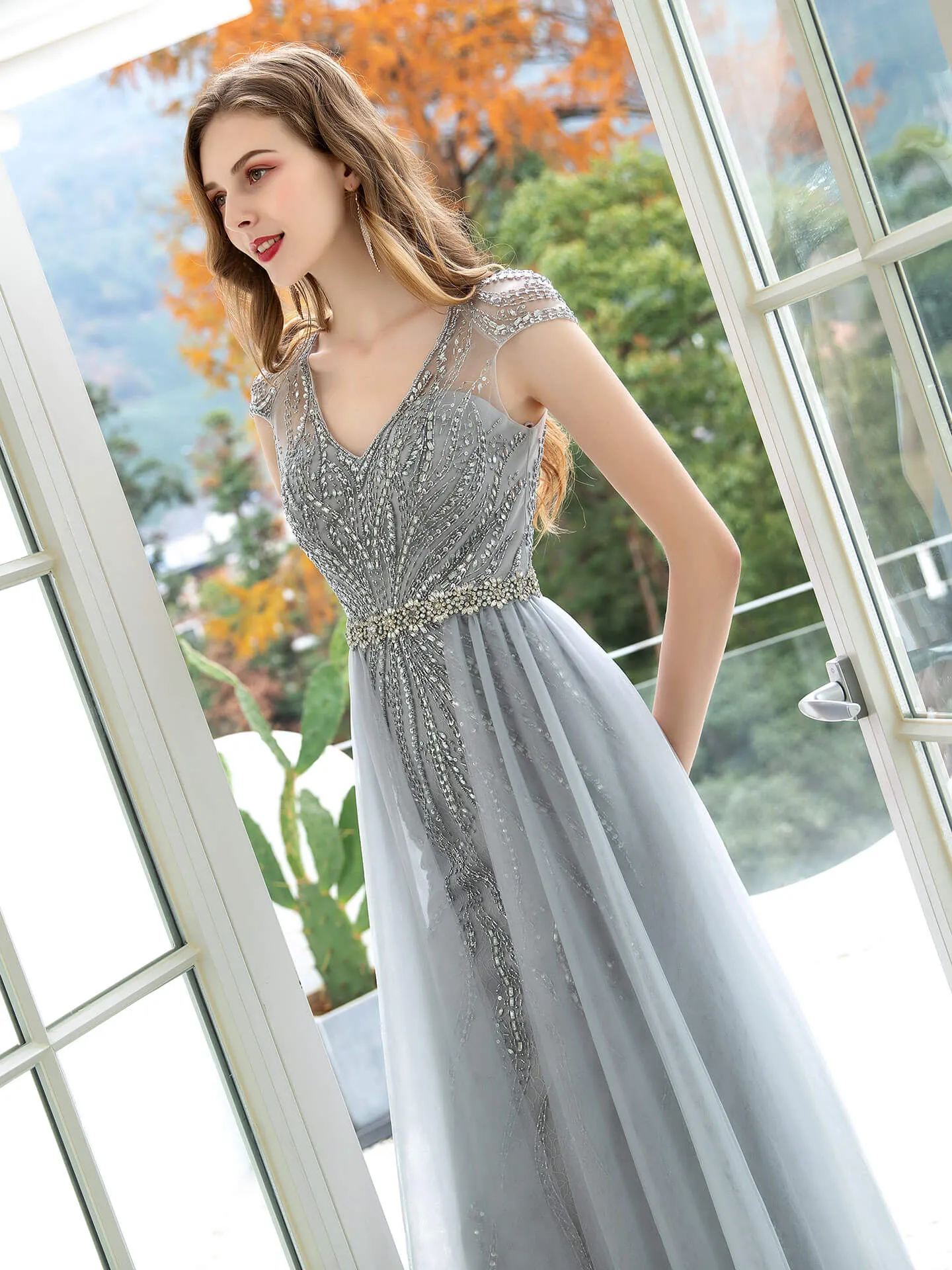 Roycebridal Mermaid / Trumpet Luxurious Glittering Fairy Sexy Formal Evening Dresses Cap Sleeves Floor Length