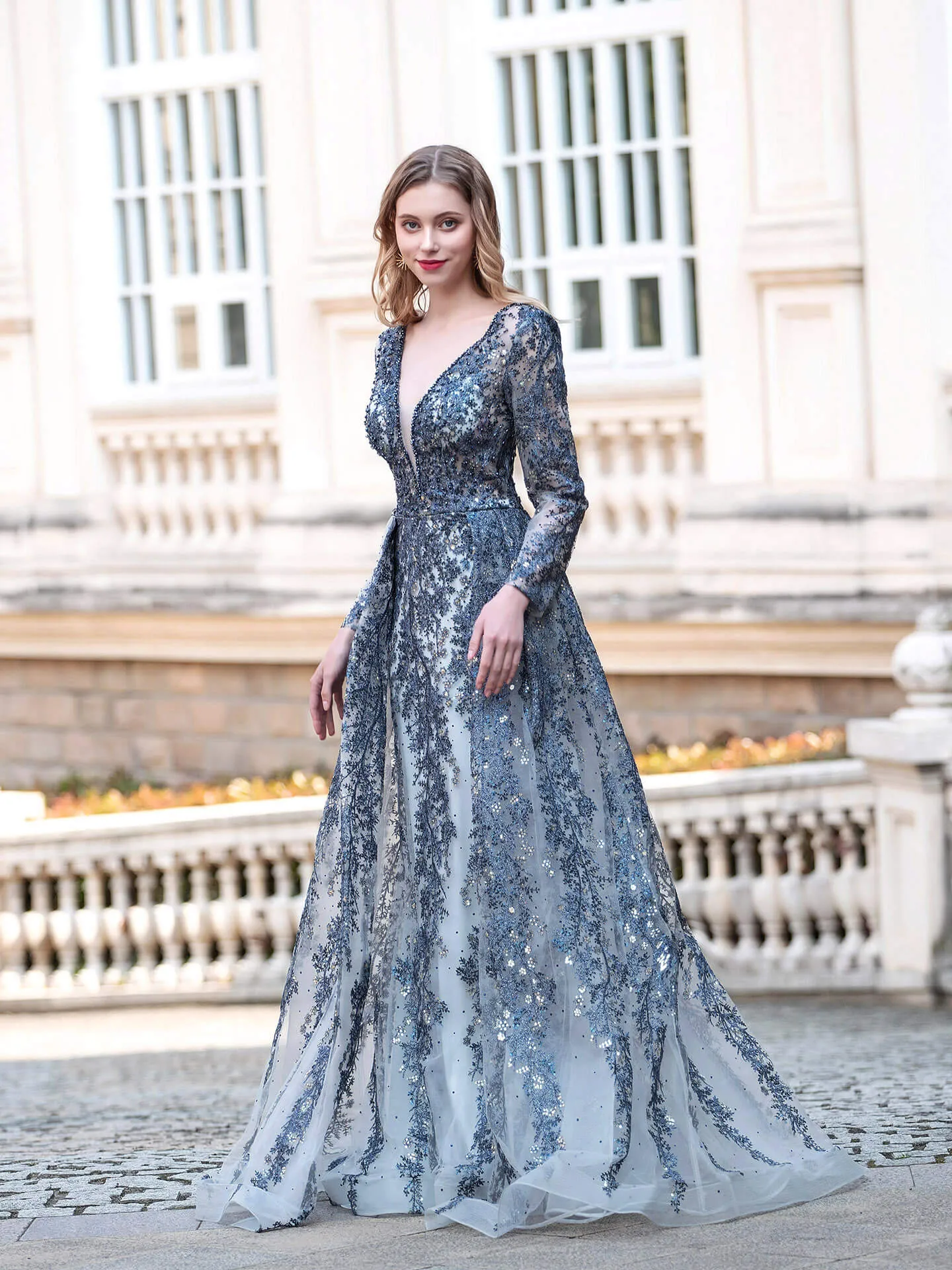 Roycebridal Mermaid / Trumpet V-neck Fashion Formal Evening Dresses Long Sleeve Floor Length Prom Dresses