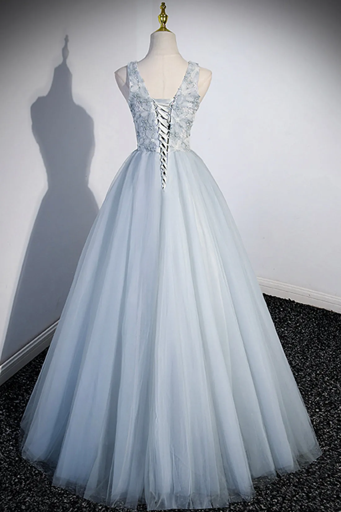 Roycebridal Roycebridal Angelica | Cute V-Neck Tulle Long Prom Dress, Gray Evening Dress Party Dress