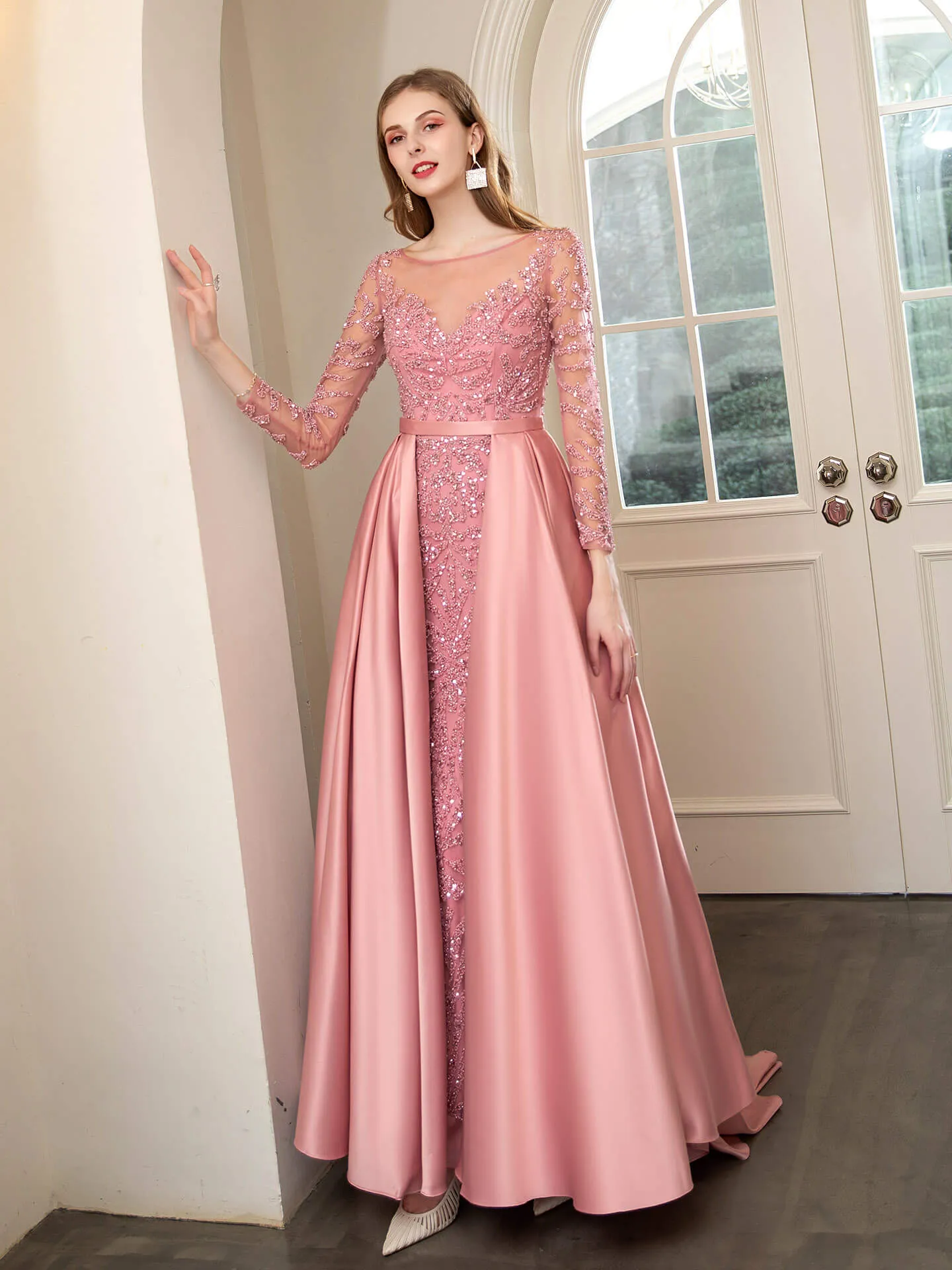 Roycebridal Roycebridal Mermaid / Trumpet Beaded Luxurious Sexy Formal Evening Dresses Long Sleeve Floor Length Prom Dresses
