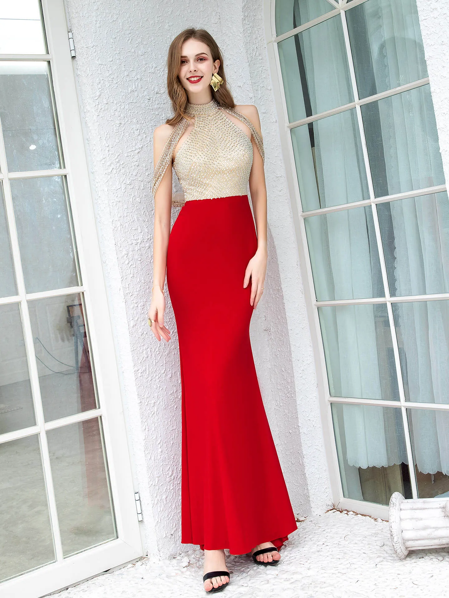 Roycebridal Roycebridal Mermaid / Trumpet Max Chiffon Beaded Luxurious Sexy Formal Evening Dresses Sleeveless Floor Length Prom Dresses