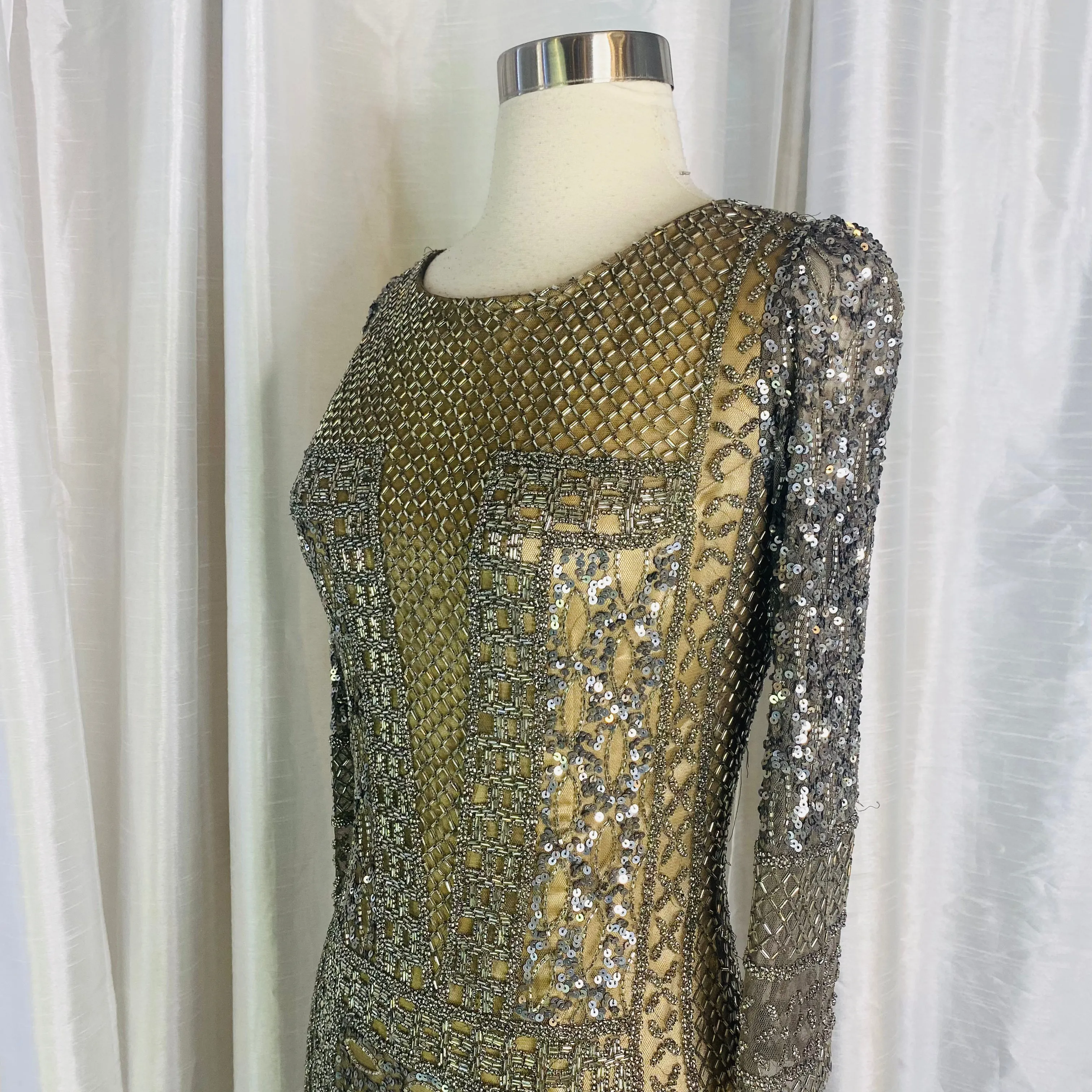 SCALA Pewter Long Sleeve Embellished Short Dress Size 2