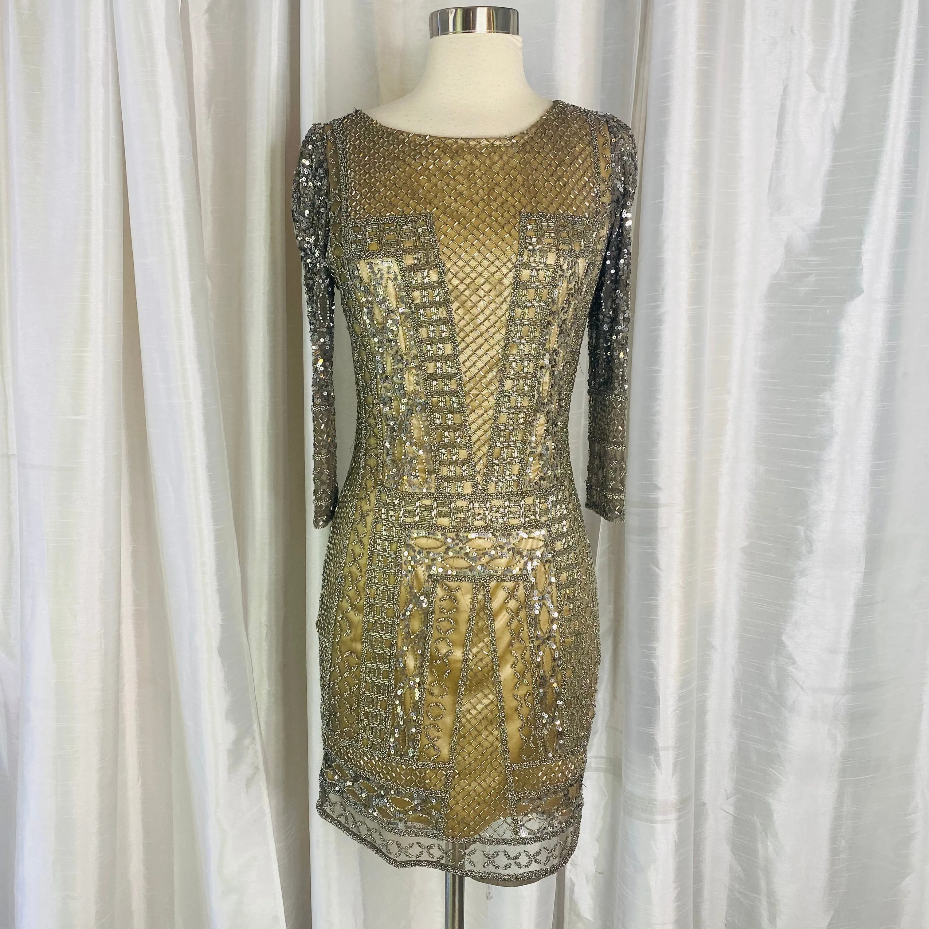 SCALA Pewter Long Sleeve Embellished Short Dress Size 2