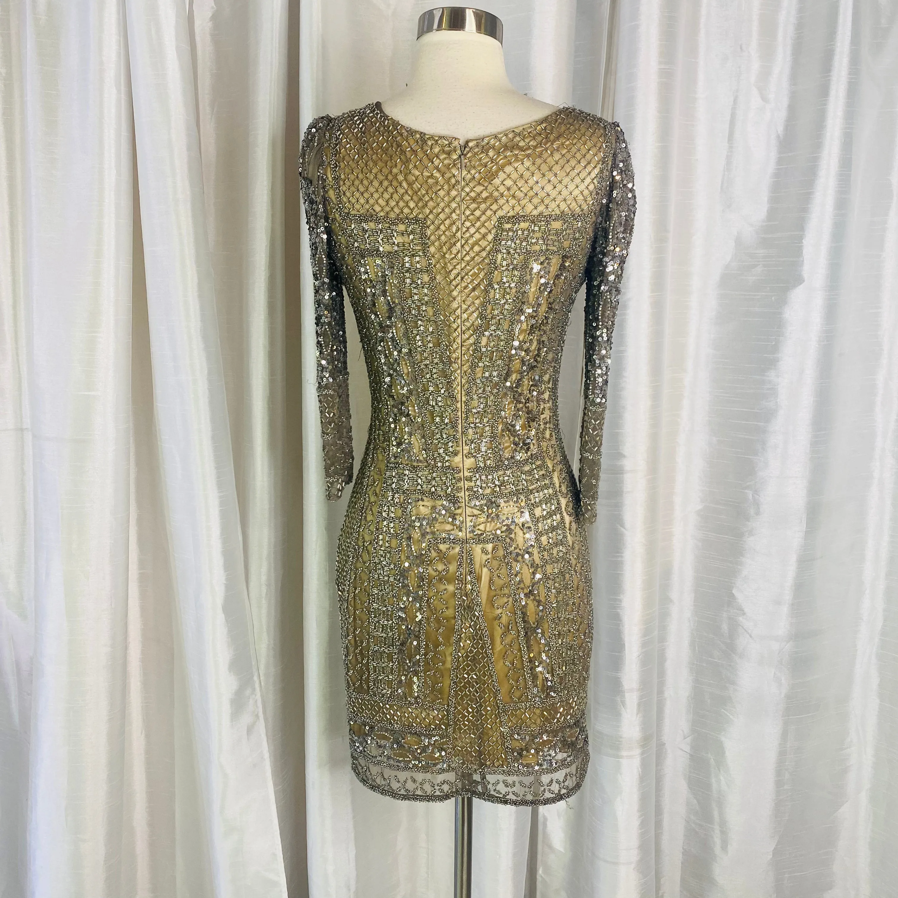 SCALA Pewter Long Sleeve Embellished Short Dress Size 2