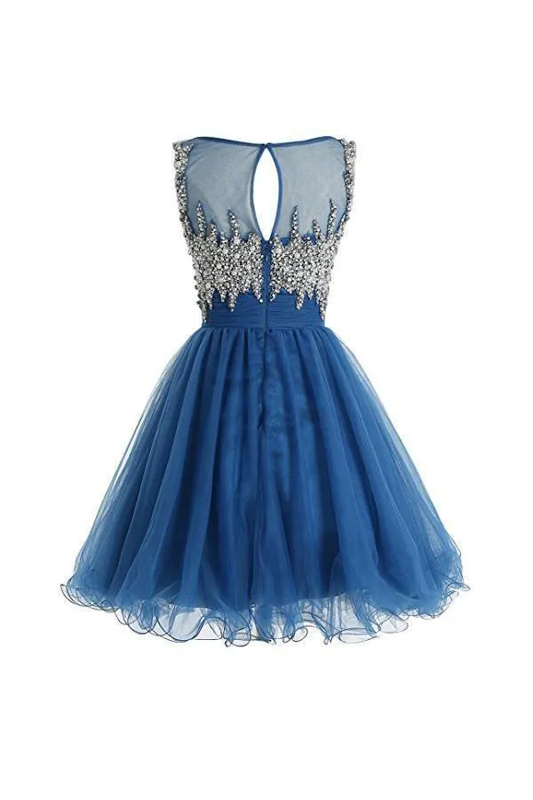 Scoop Tulle Homecoming Dresses Short Prom Dresses With Beading PG087