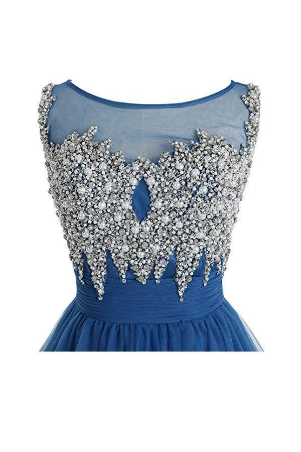 Scoop Tulle Homecoming Dresses Short Prom Dresses With Beading PG087
