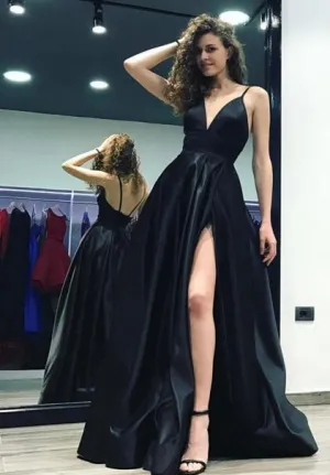 Sexy Black Evening Dresses with Slit 2018 Formal Dress