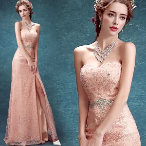 sexy sweetheart pink lace mermaid Evening Dress  robe de soiree vestido longo crystal long prom dresses Formal gown