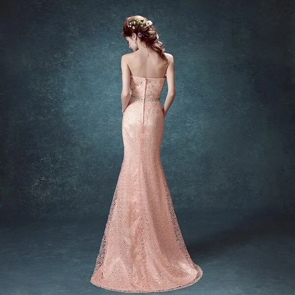 sexy sweetheart pink lace mermaid Evening Dress  robe de soiree vestido longo crystal long prom dresses Formal gown