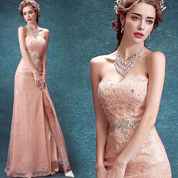 sexy sweetheart pink lace mermaid Evening Dress  robe de soiree vestido longo crystal long prom dresses Formal gown