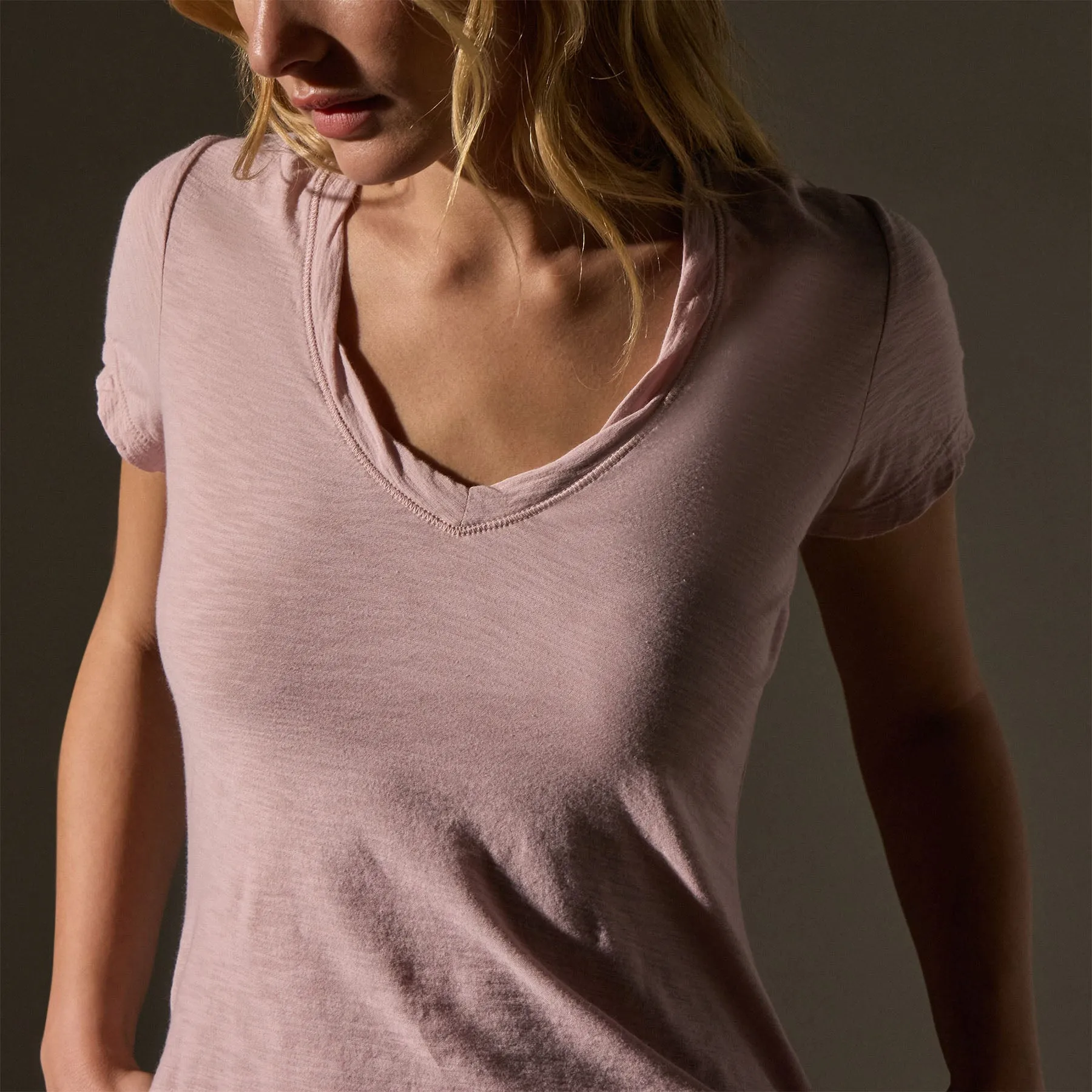 Sheer Slub Casual V Neck - Degas