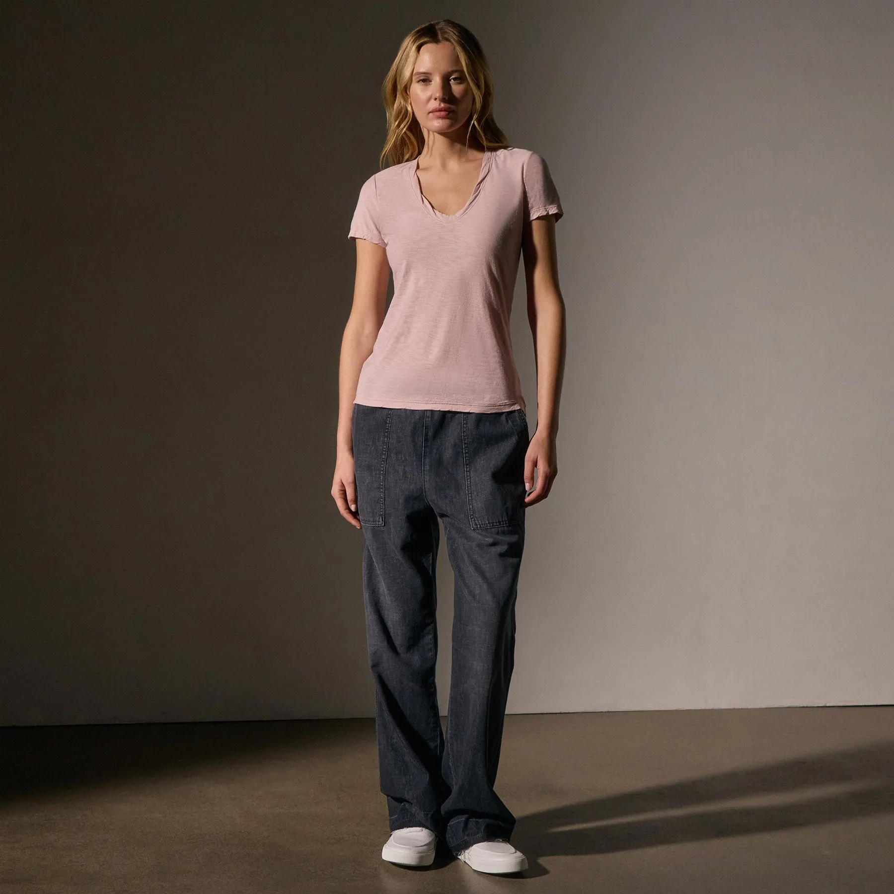 Sheer Slub Casual V Neck - Degas