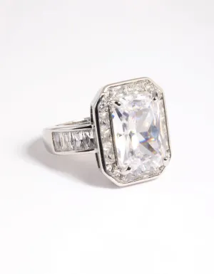 Silver Cubic Zirconia Emerald Cut Ring