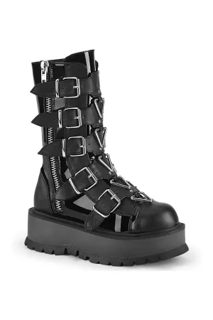 SLACKER-160 Knee Boot | Black Faux Leather