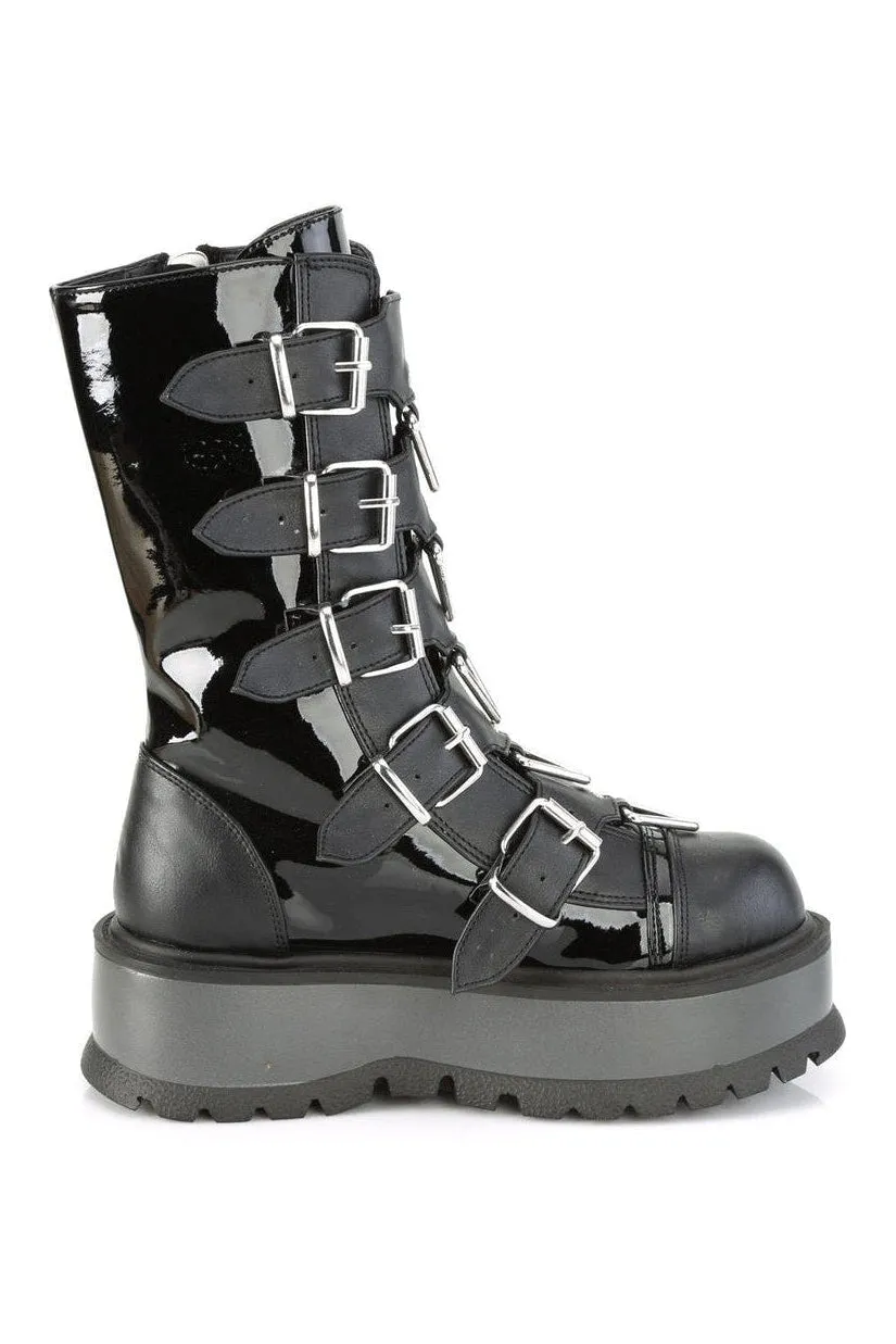 SLACKER-160 Knee Boot | Black Faux Leather