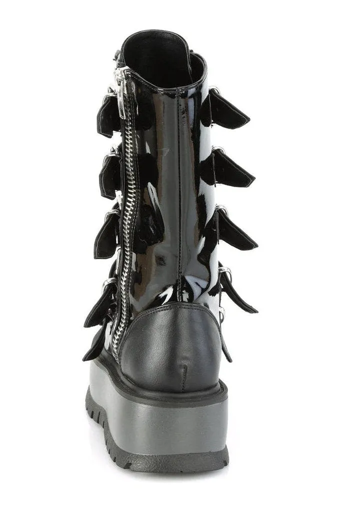 SLACKER-160 Knee Boot | Black Faux Leather