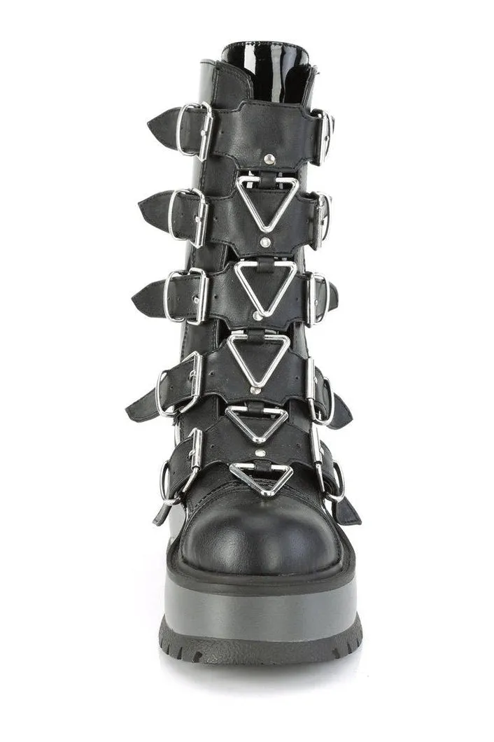 SLACKER-160 Knee Boot | Black Faux Leather