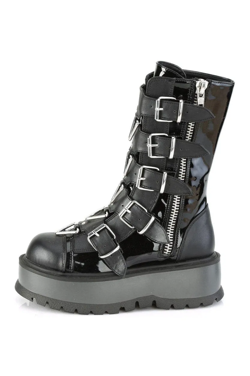 SLACKER-160 Knee Boot | Black Faux Leather
