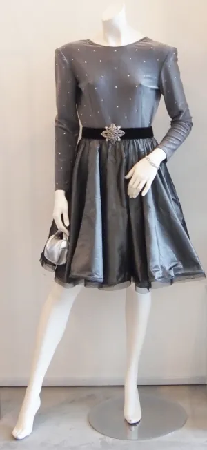 SLATE SILVER EDGY STUDDED FULL SKIRTED VINTAGE EVENING DRESS