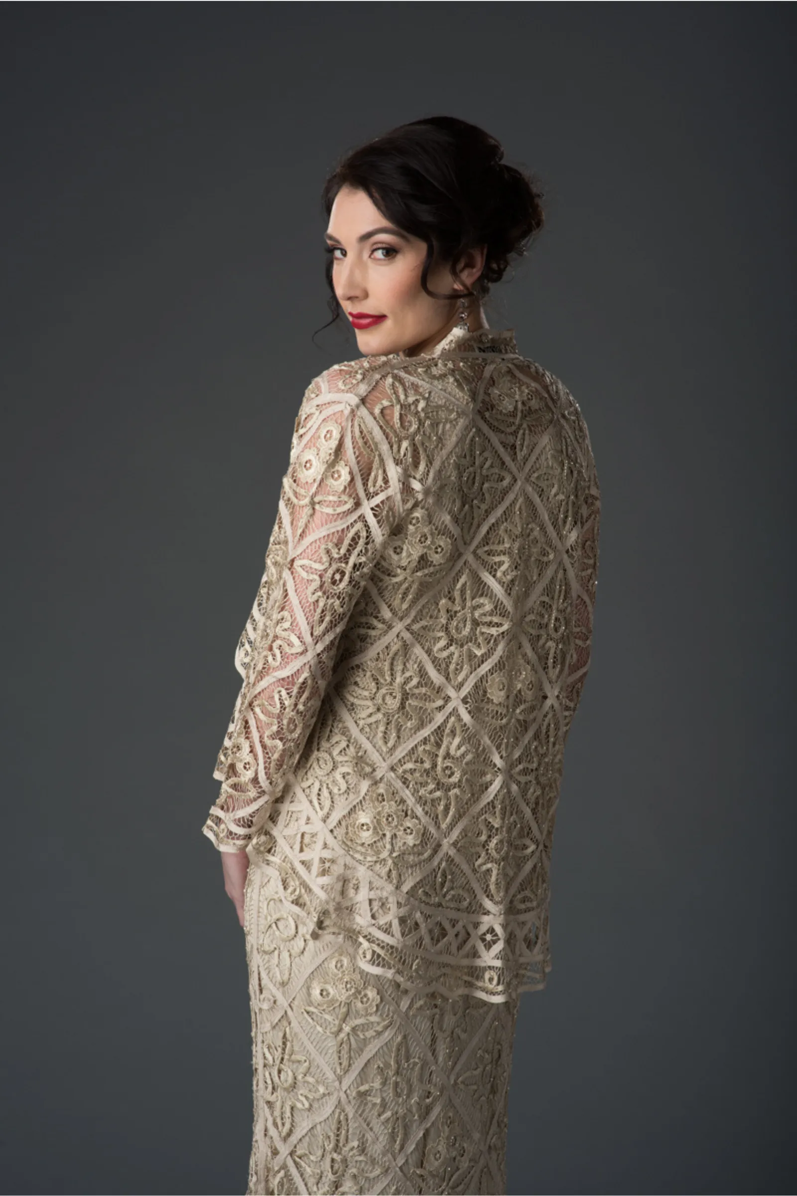 Soulmates D9124 High-Low Beaded Lace Dress with Jacket Set