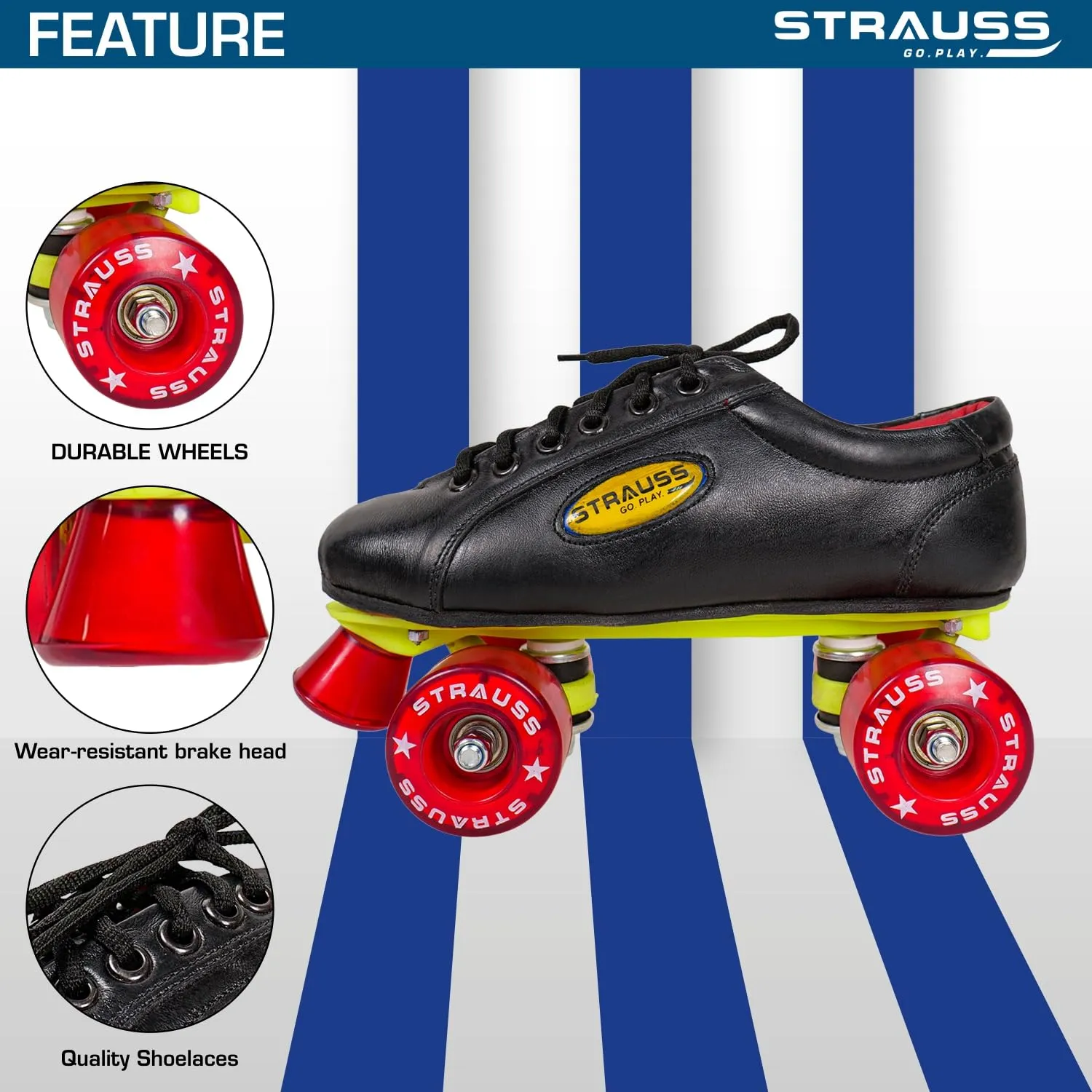 STRAUSS Gripper Skating Shoes - Fixed Body Roller Skates | Adjustable Fit | Size 5 | Red/Black