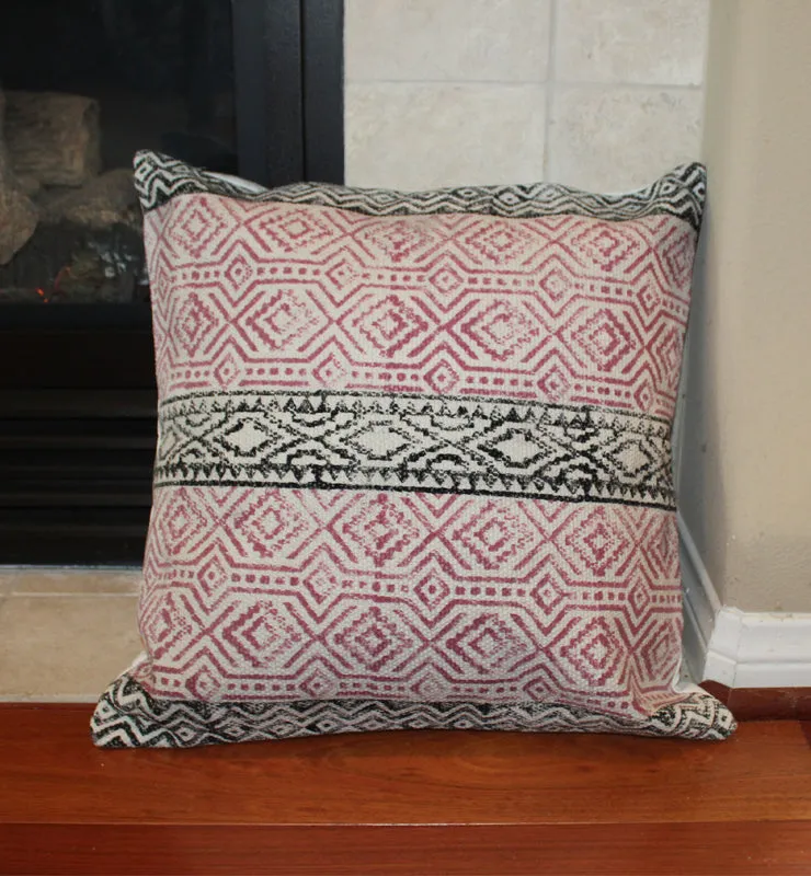 Subtle Distressed Pink and Black Canvas Throw Cushion Cover