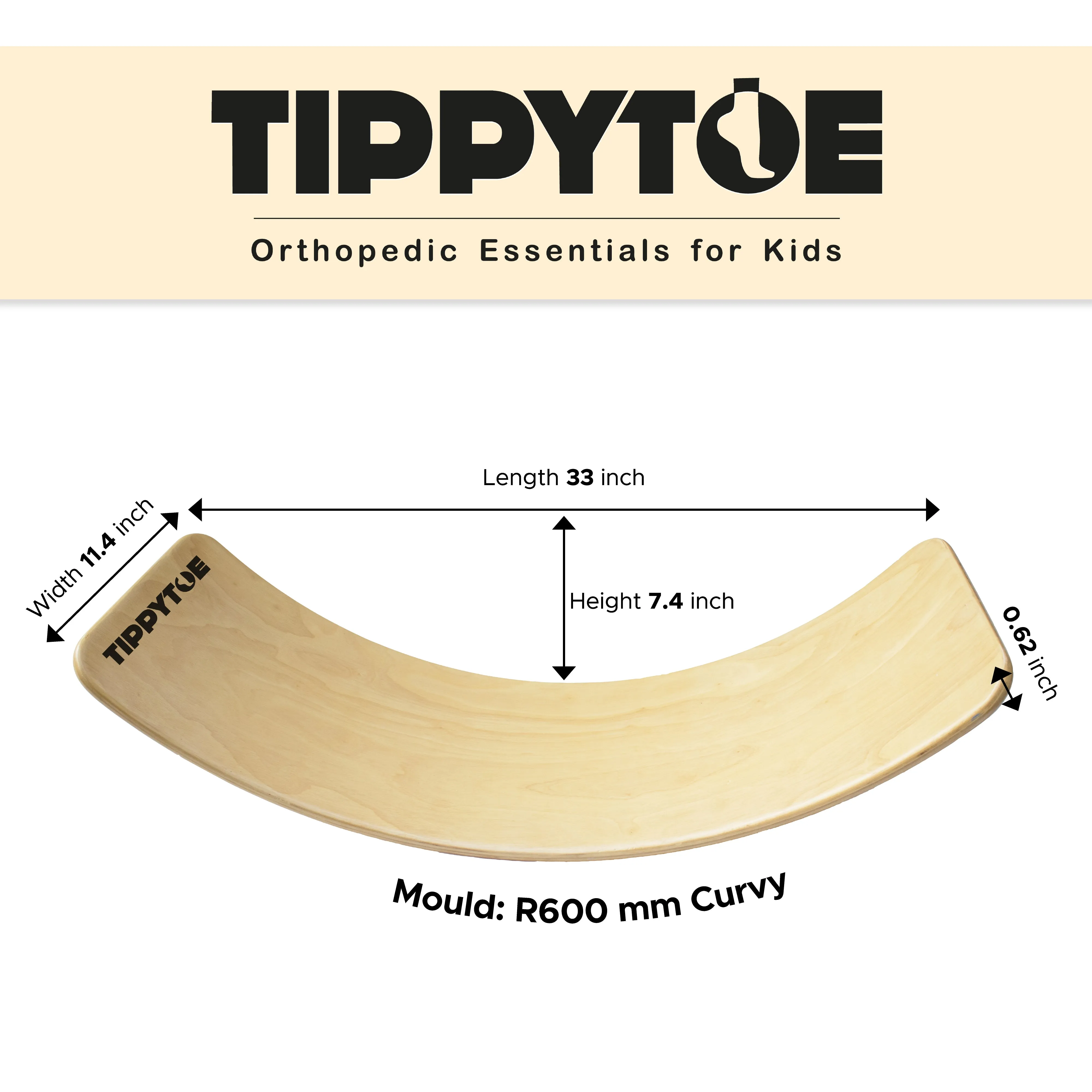 TippyToe Kids Balance Board Wooden Wobble Board, Toddler, Yoga Curvy Board,Rocker Board Natural Wood for Kids,Adults