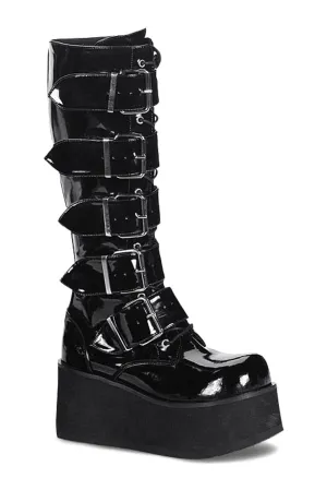 TRASHVILLE-518 Black Patent Knee Boot