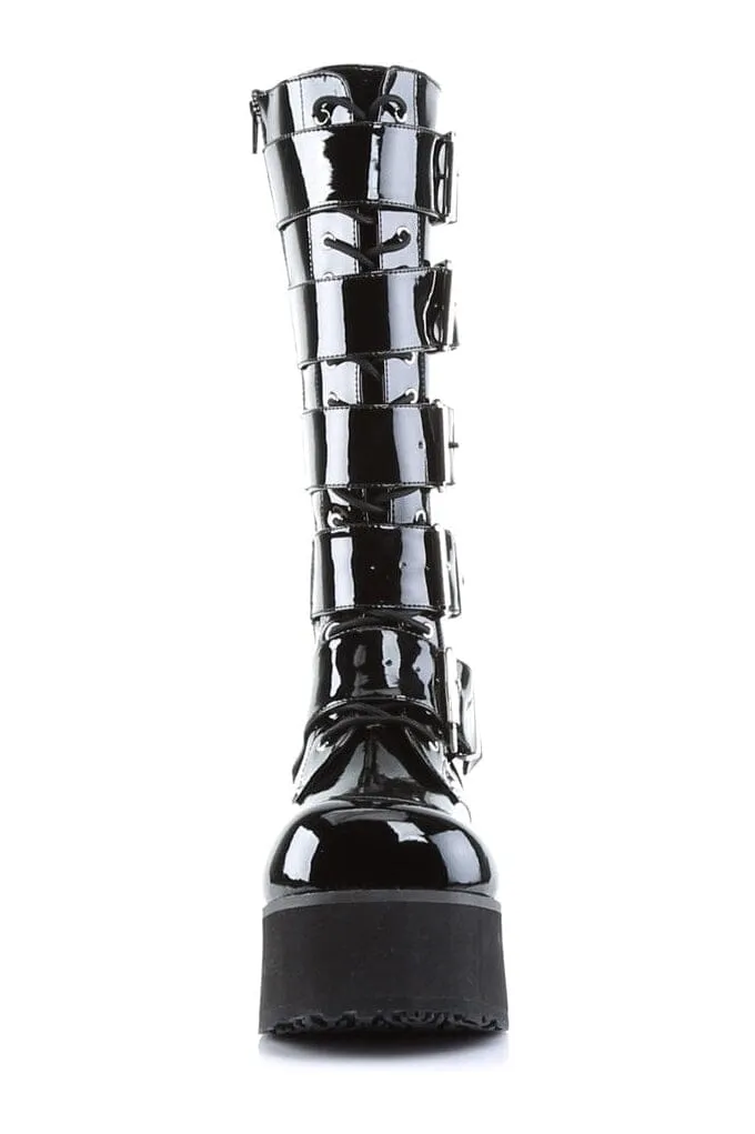 TRASHVILLE-518 Black Patent Knee Boot