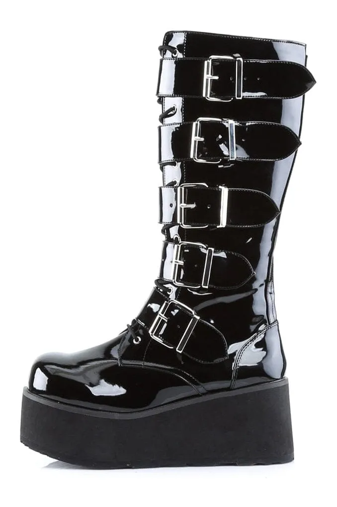 TRASHVILLE-518 Black Patent Knee Boot