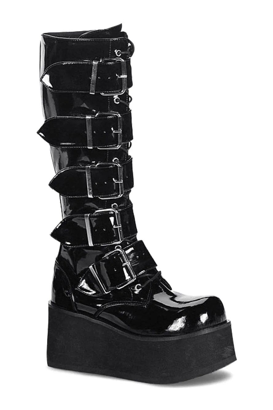 TRASHVILLE-518 Black Patent Knee Boot