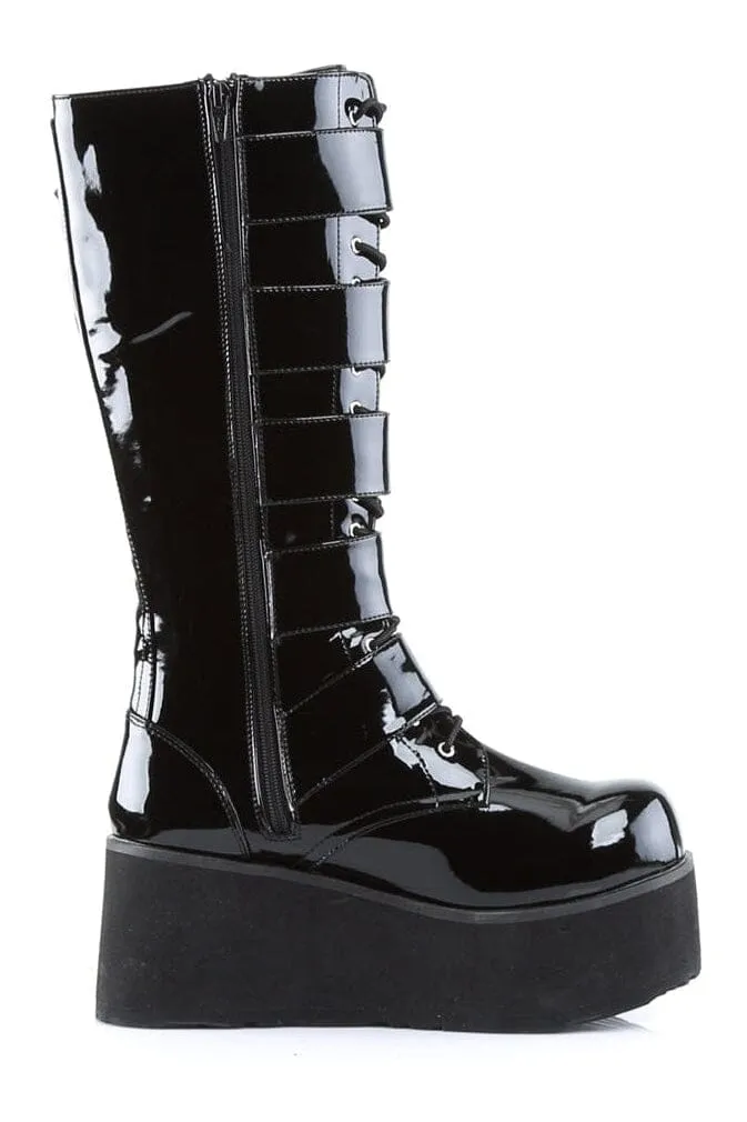 TRASHVILLE-518 Black Patent Knee Boot