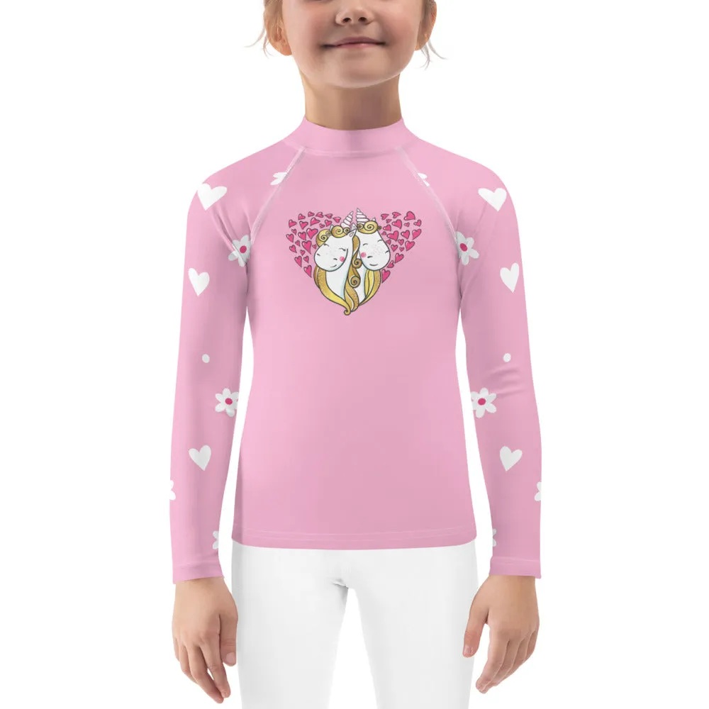 Unicorns on Pink - Valentine's Day - Kids Rash Guard