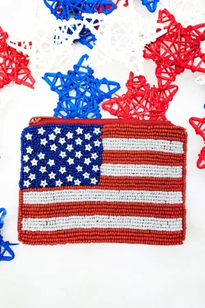 USA Flag Seed Bead Coin Purse