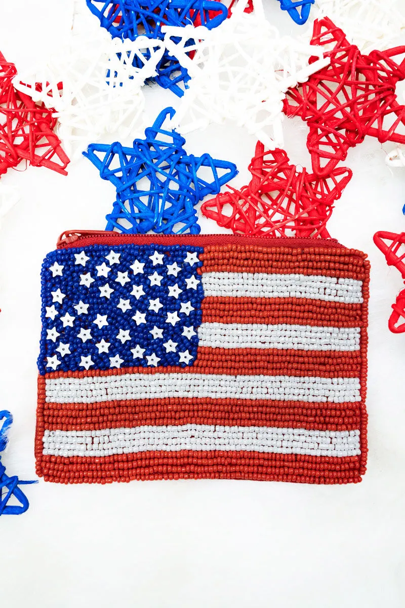 USA Flag Seed Bead Coin Purse