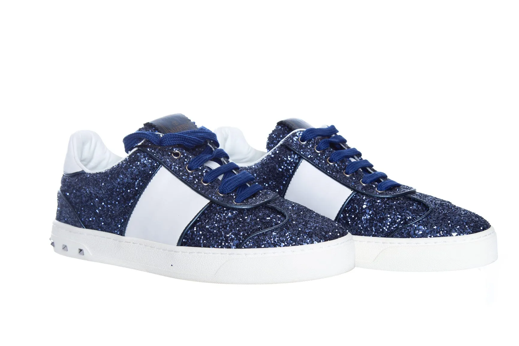 Valentino Blue and White Glitter Lace Up Sneakers SZ 37