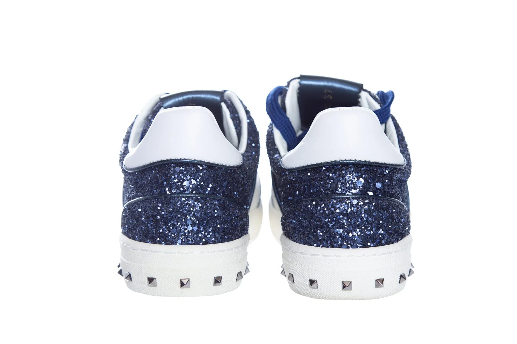 Valentino Blue and White Glitter Lace Up Sneakers SZ 37