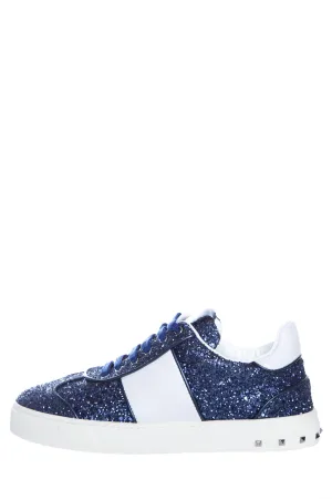 Valentino Blue and White Glitter Lace Up Sneakers SZ 37